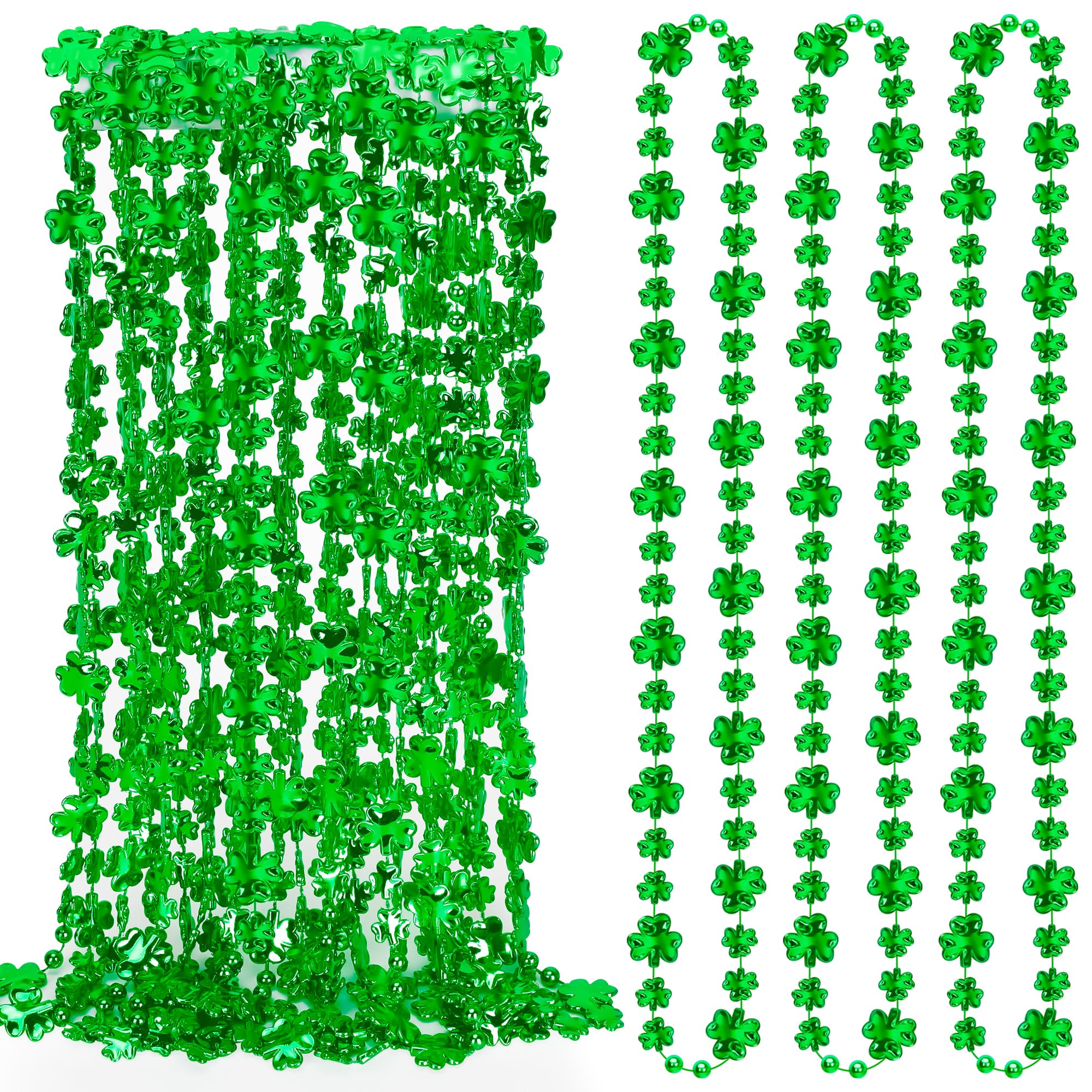12PCS St Patricks Day Accessories, Shamrock Green Beads St. Patrick's Day Necklace, Irish Saint Patricks Day Necklace Bulk, St. Patricks Day 4 Leaf Clover Decorations Throw for Parade Party Supplies