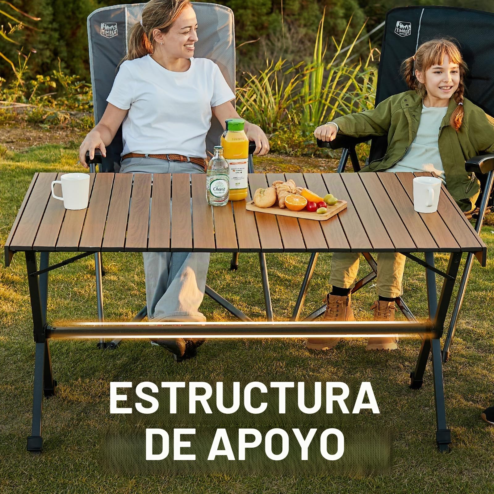 TIMBER RIDGE Mesa de Camping Plegable XXL 125 X 80 cm Altura Ajustable Mesa Plegable Multifuncional Portátil para Jardín Mesa Grande para 6 Personas Ideal para Exteriores, Picnic y Cocina