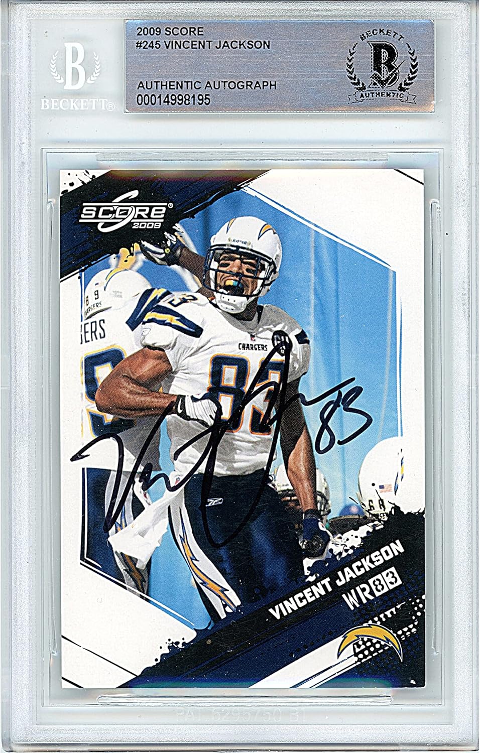 Vincent Jackson Autographed 2009 Score #245 Football Trading Card Slab Beckett BAS Authentic Slabbed COA Played For Los Angeles Chargers NFL