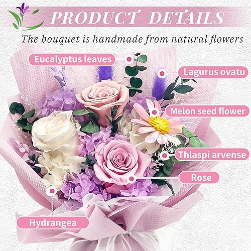 Miniatura 2 de YbbYjun Ramo de flores preservadas, ramo de rosas preservadas naturales de larga duración con caja de regalo, ramo de flores para siempre para el