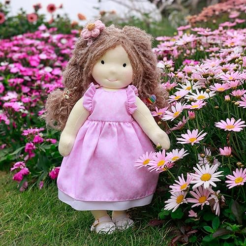 Miniatura 6 de Muñeca Waldorf hecha a mano, Amy de 12 pulgadas, muñeca de trapo suave con bonito peluche, regalo ideal para bebés y niños pequeños