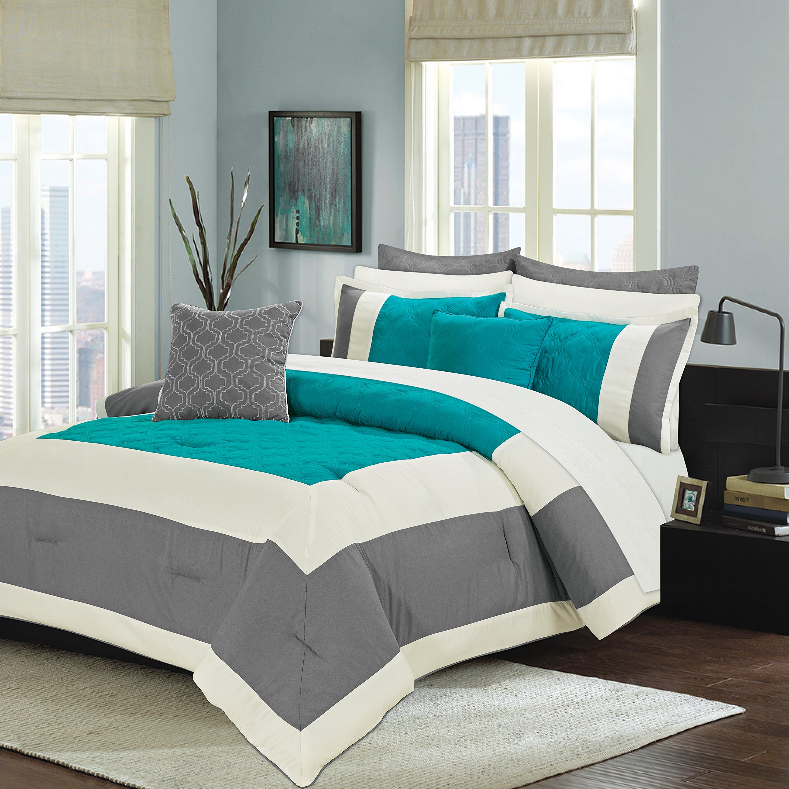 Parure de lit Aqua Queen Size Sweet Home Collection aux finitions haut de gamme