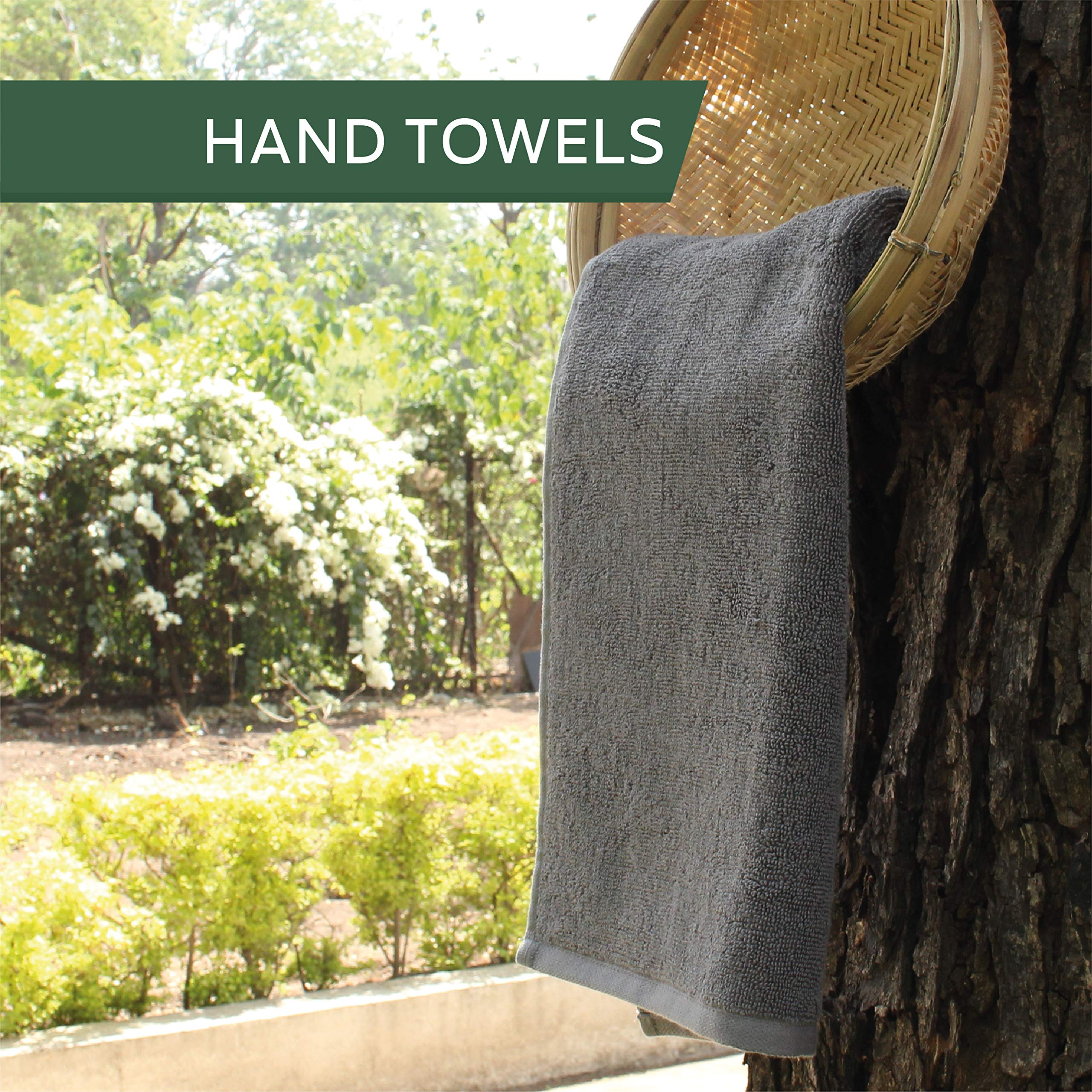 HEELIUM Bamboo Hand Towel | Ultra Absorbent & Anti-Bacterial | 3X Softer Than Cotton Towels | 65 X 40 cm - 600 GSM | Pack of 2 - Grey, Teal 3