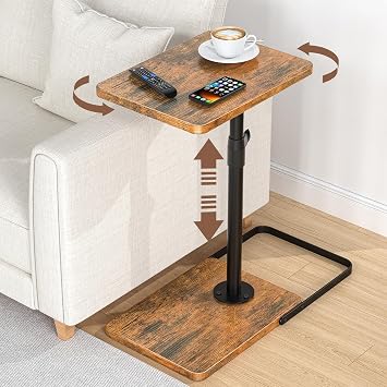 C Table End Table Adjustable Height, 360Swivel TV Tray Table, Upgraded Metal and Wooden Base to Prevent Slipping, Couch Armrest Table Snack Tables for Laptop Sofa Bed Dinner or Small SpaceBrown
