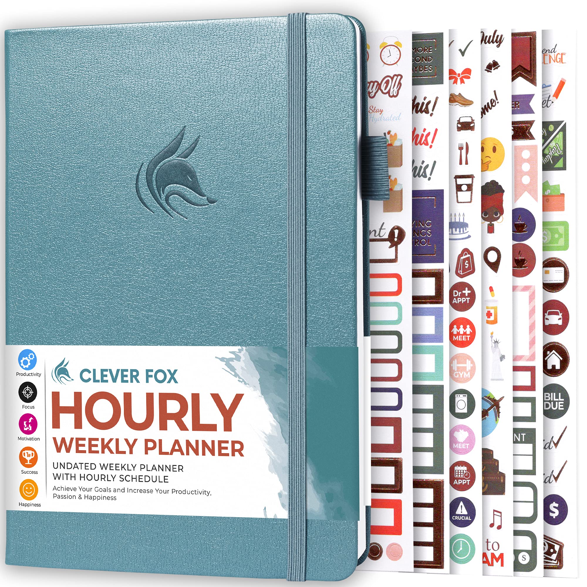 Clever FoxPlanner Schedule – Undated Weekly & Monthly Life Planner with Time Slots, Appointment Book & Daily Organizer, A5 (Aquamarine)