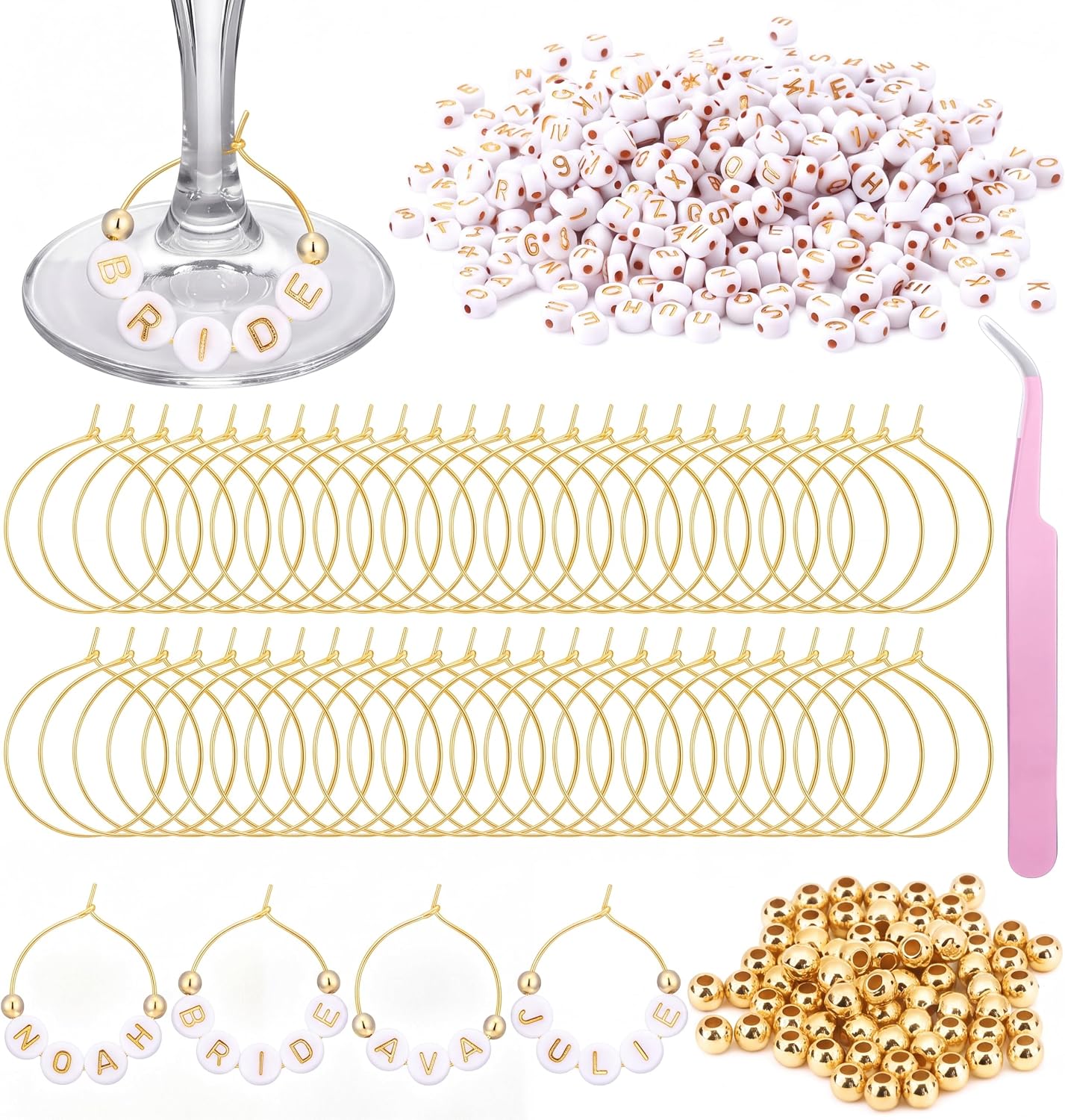 Outus 50 Set DIY Wine Glass Charms for Wedding Custom Personalized Charms