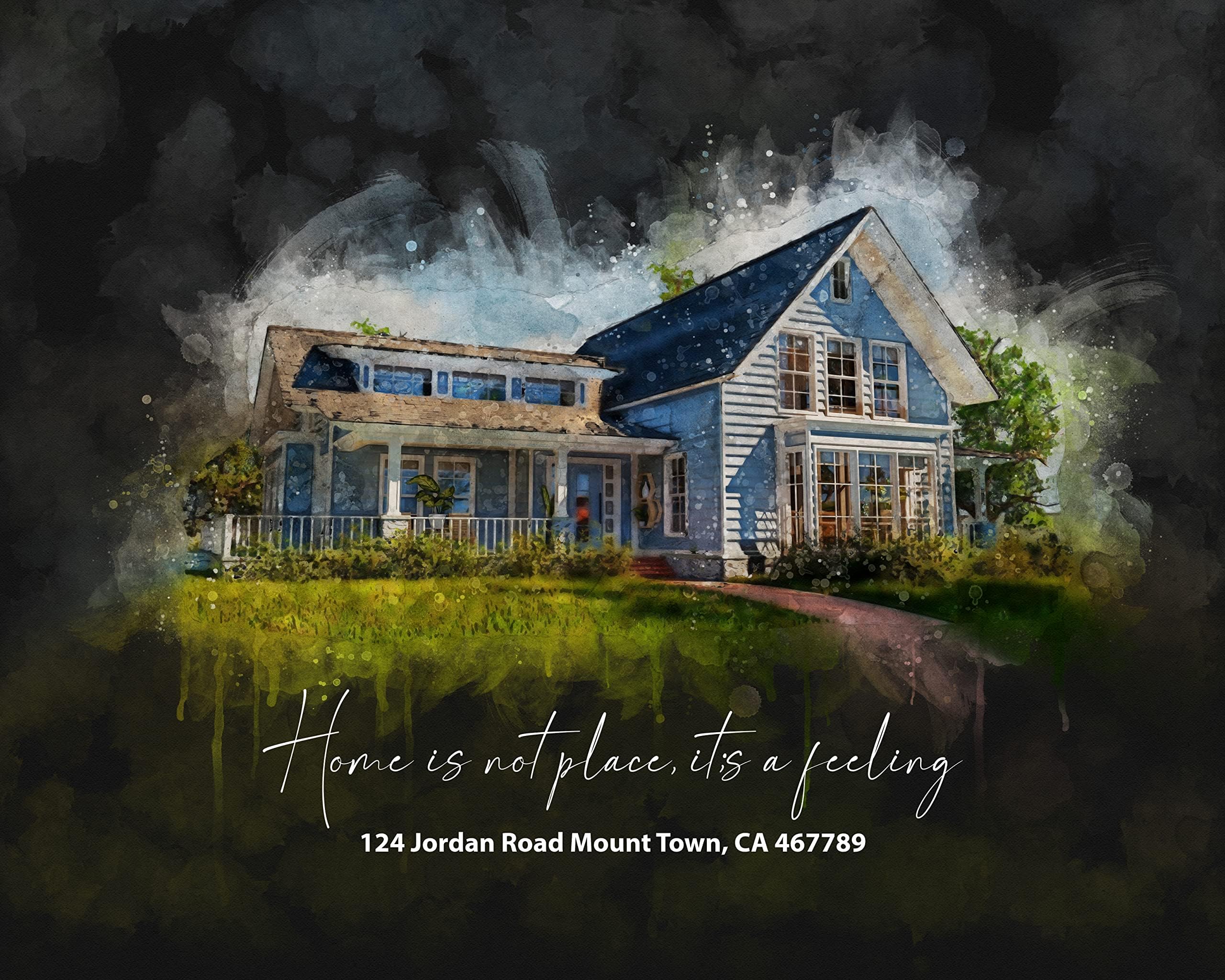 Awesometik Custom House Portrait On Canvas, Watercolor House Painting, Personalized Housewarming Gift, Gift for Couple