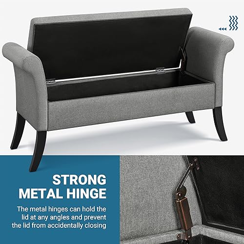 Miniatura 7 de Yaheetech Banco de almacenamiento para entrada, banco de ventana de lino con brazos enrollados para dormitorio, asiento de ventana, color gris claro