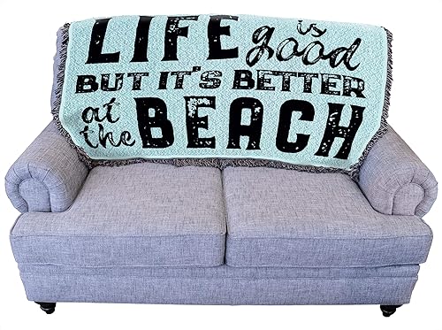 Pure Country Weavers Life is Better at The Beach - Manta de color verde azulado, manta de regalo de playa costera del océano para la parte posterior