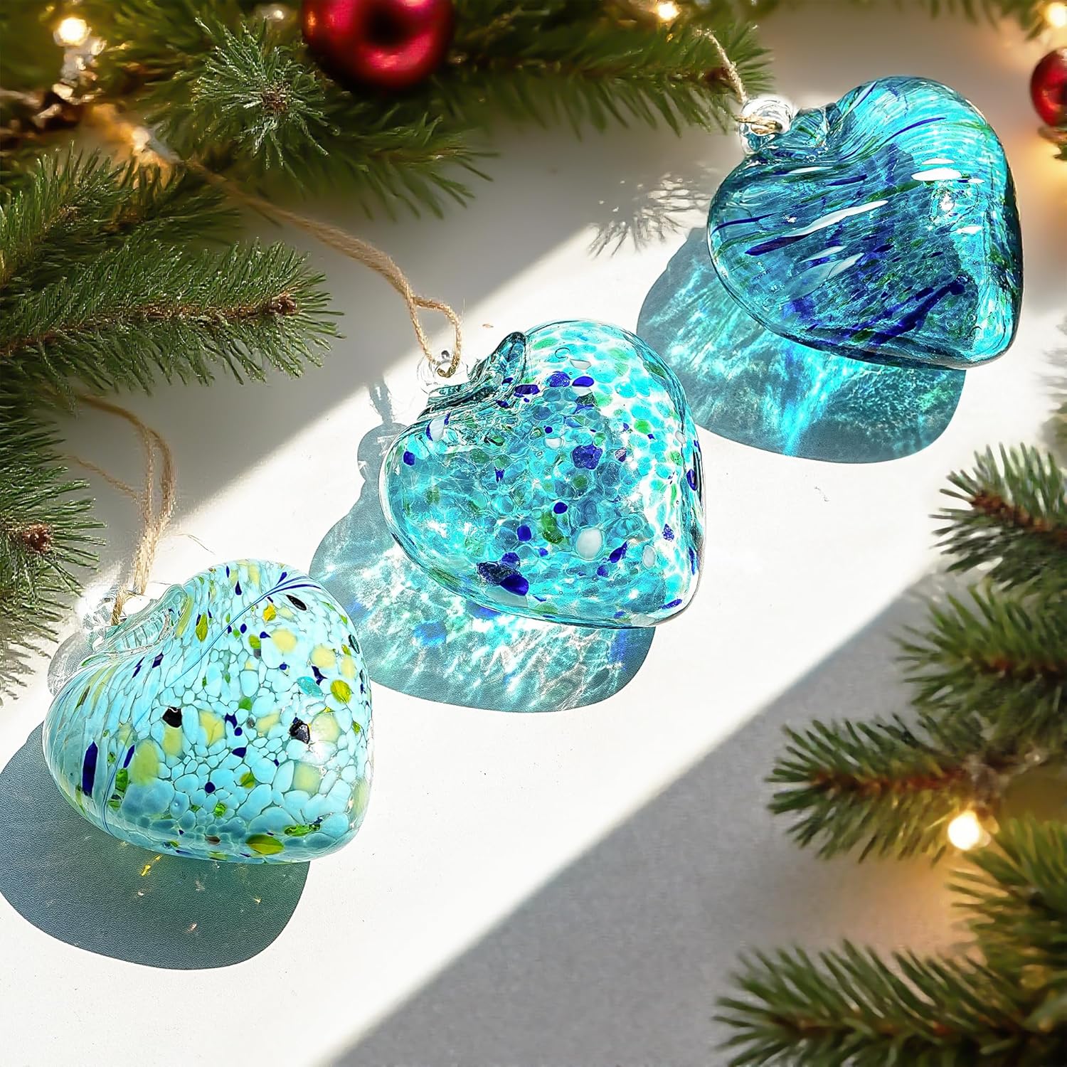 Set of 3 Handmade Glass Heart Ornaments 3.5 Inch Hanging Decoration for Home Garden - Image 5