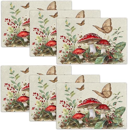 Vista 98 de Juego de 4 manteles individuales botánicos con diseño de flores, plantas botánicas, hojas de flores, rústico, floral, impermeable, lavable