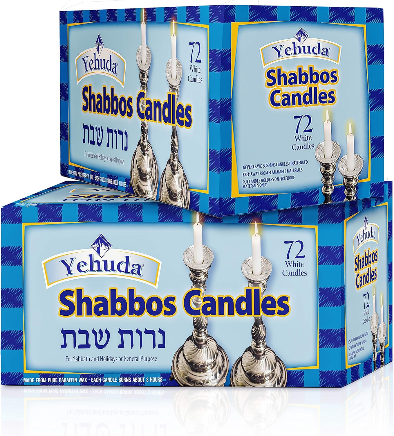 Yehuda 3 Hour Shabbos Candles, 72 Count (2 Pack - Total 144) Traditional Shabbat Dinner Table Household Candles