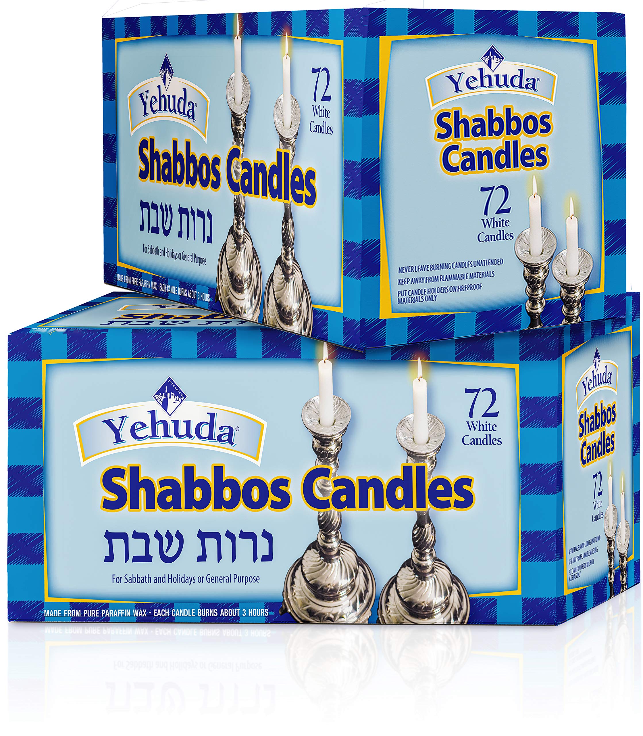 Yehuda 3 Hour Shabbos Candles, 72 Count (2 Pack - Total 144) Traditional Shabbat Dinner Table Household Candles