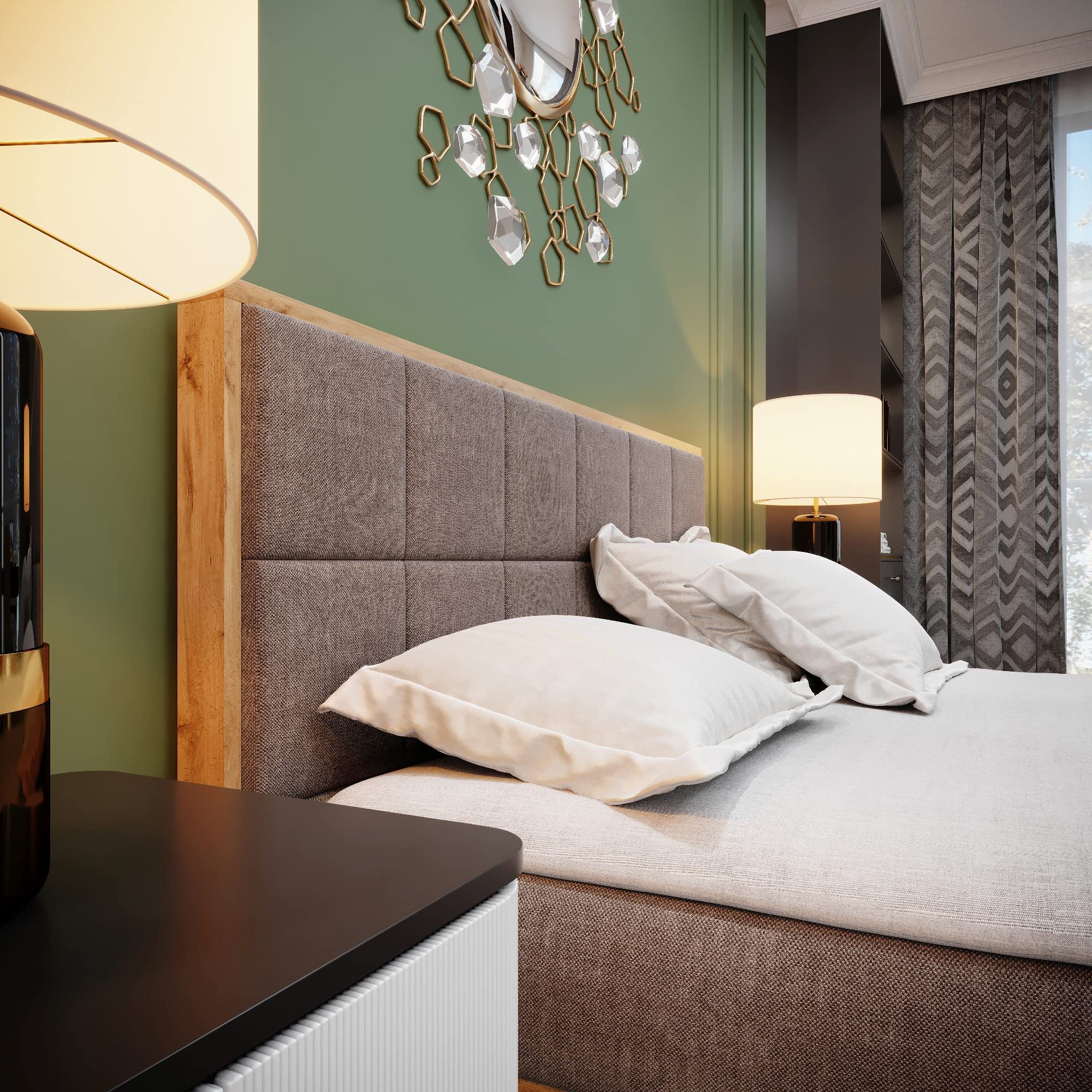 Furnistar Boxspringbett LOFT 2-140x200cm Braun. Doppelbett mit Bonellmatratze, Bettkasten, Topper, Kopfteil.