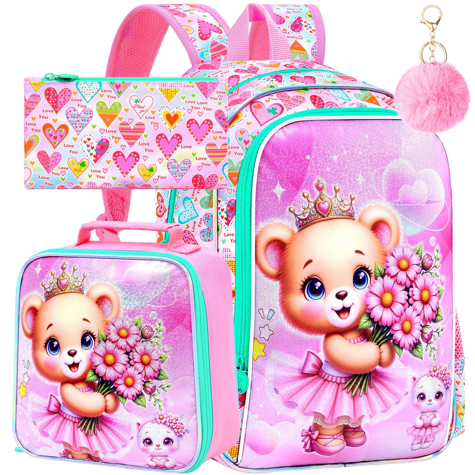 WZLVO 3PCS Kids Backpack for Girls, Unicorn Dinosaur Animal Prechool Elementary Kindergarten School Bookbag with Lunch Box
