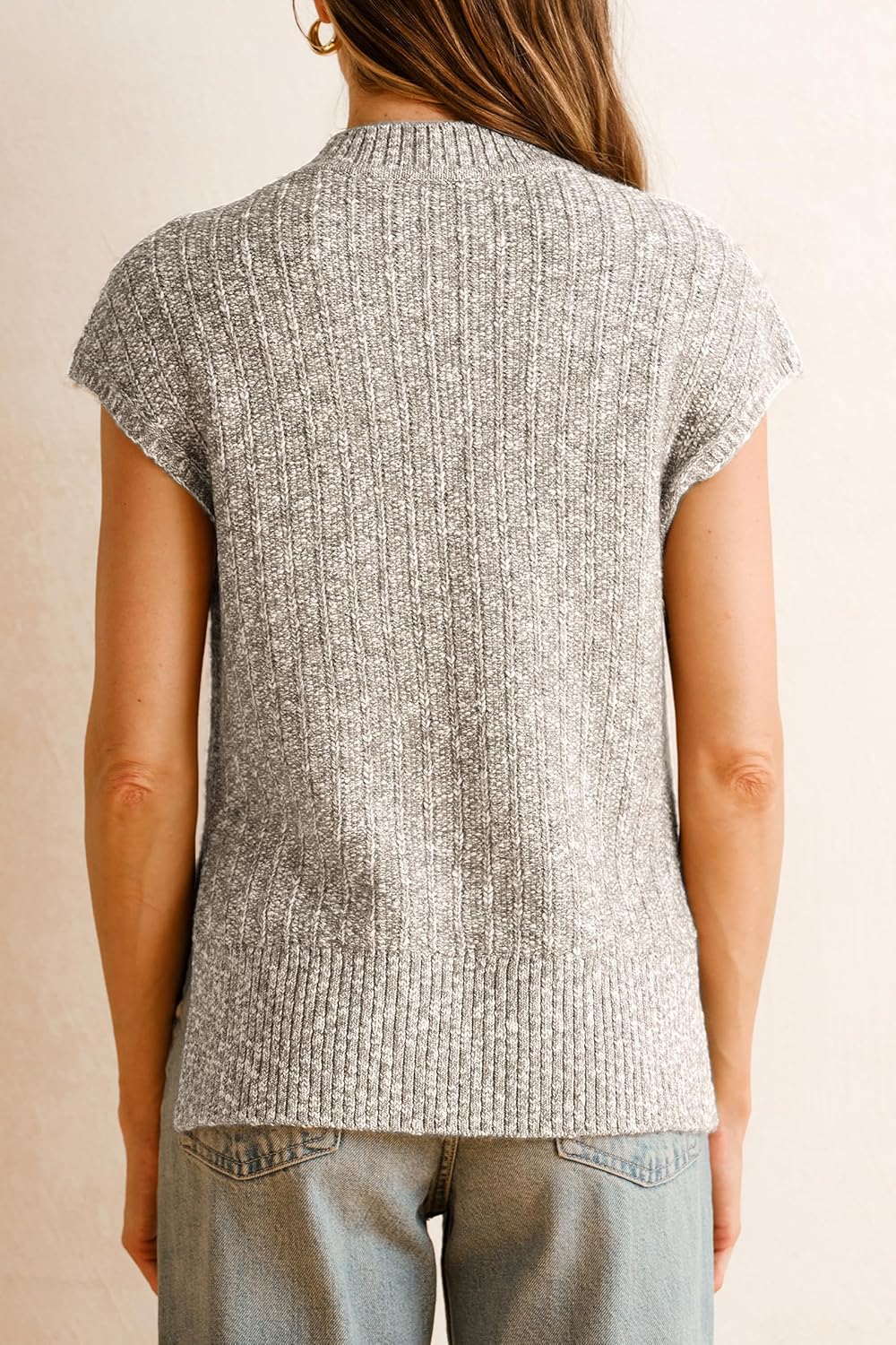 Arach&Cloz Women's Cotton Blend Cap Sleeve Side Slit Sweater Vest Fall Casual Tops 2025 - Image 6