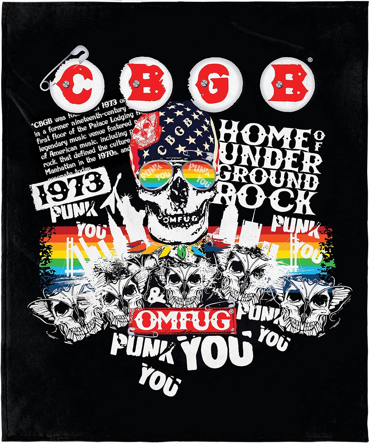 INTIMO CBGB Blanket OMFUG Punk You Home of Underground Rock Fleece Throw Blanket 48" x 60" (122cm x152cm)