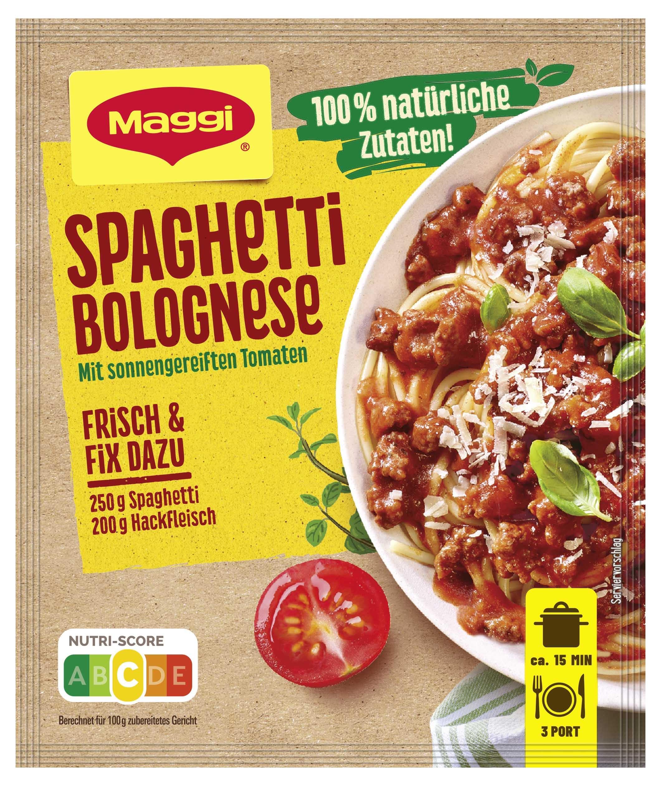 MAGGI Fix für Spaghetti Bolognese, Würzmischung, 100% natürliche Zutaten, für 3 Portionen, 1er Pack (1 x 36g Packung)