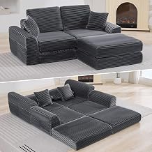 Boneless Couch Modular Sectional Sofa for Living Room, Flannel Cloud Couch Sleeper Sofa Bed with Memory Foam and Reversible Chaise, No Assembly Required & Deep Seat - Grey