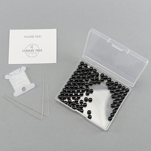 Miniatura 2 de Cherry Tree Collection 100 cuentas redondas de obsidiana negra de 0.236 pulgadas para la fabricación de joyas, incluye caja de almacenamiento,