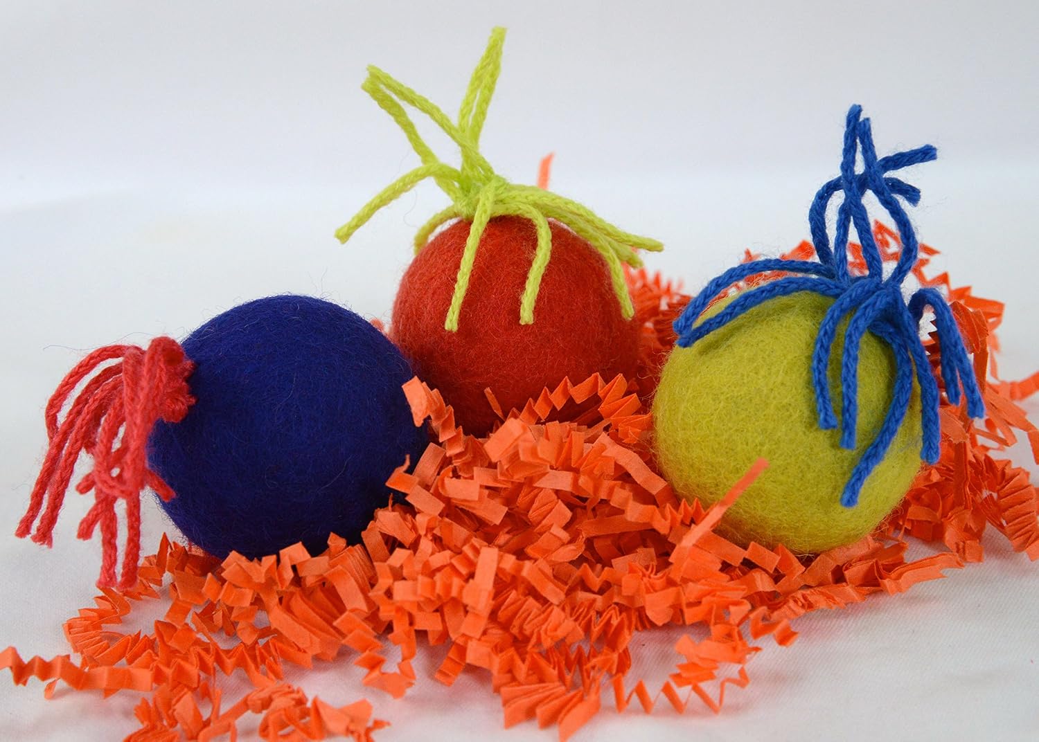 Hand Felted Wool Catnip Balls (Playful Orange-Lime Green-Vibrant Blue Mix)