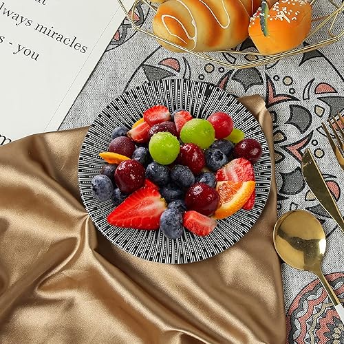 Miniatura 6 de Juego de 4 platos de porcelana de 6 pulgadas con patrones, platos de postre de cerámica negra, vajilla para sándwiches, ensalada, pasta, microondas,