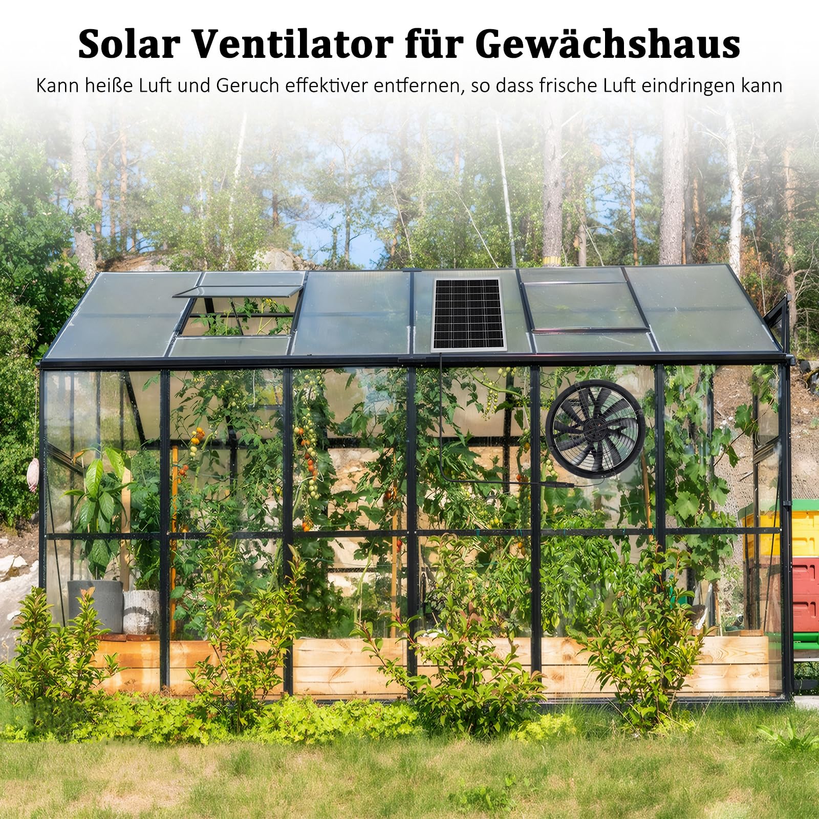 Solar Ventilator, 18W Solarpanel Ventilator Gewächshaus, mit DC Solar Lüfter Wasserdichter für kleine Hühnerställe, Schuppen, Haustierhäuser, Fensterauspuff, mit 3M Kabel und Halterung