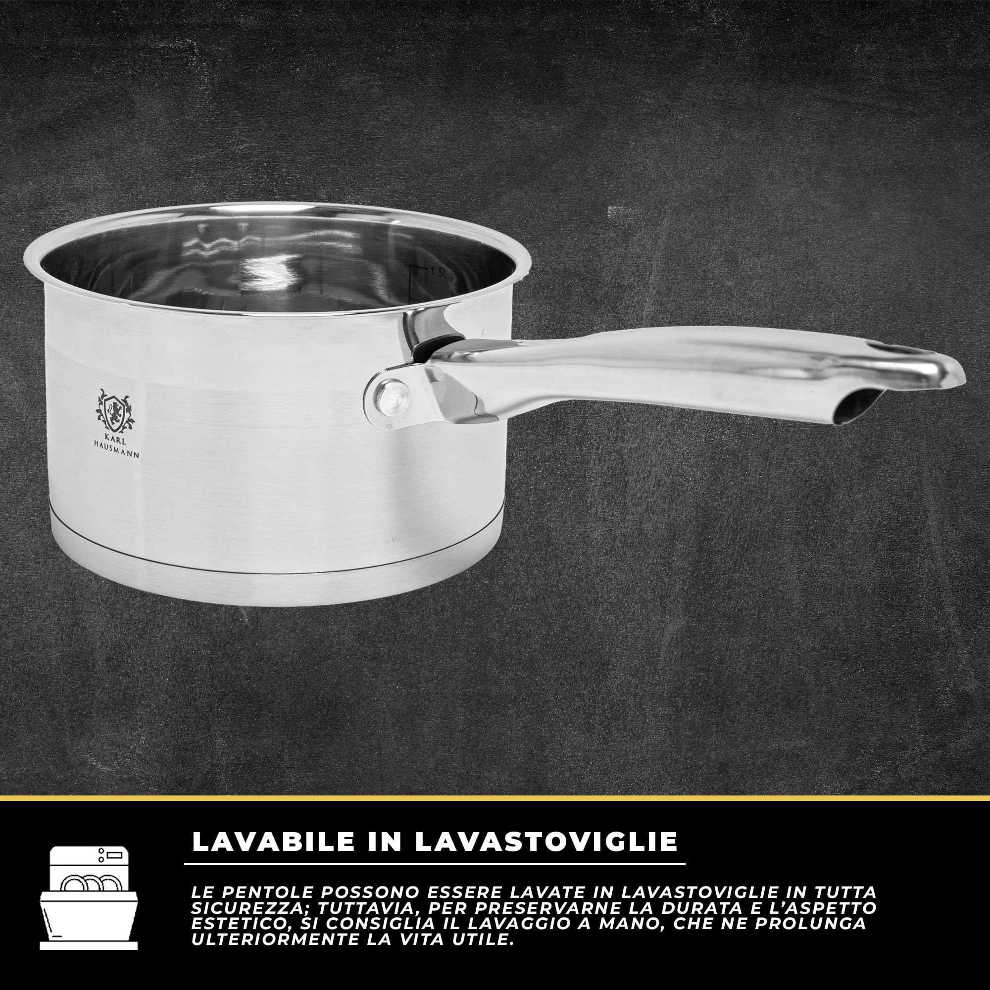 KARL HAUSMANN Set di Pentole Induzione - 4 Pezzi - Batteria di Pentole Acciaio Inox - Scala Interna - Pentola per Induzione, Gas, Elettrica e in Vetroceramica - Riscaldamento e Cottura Uniforme