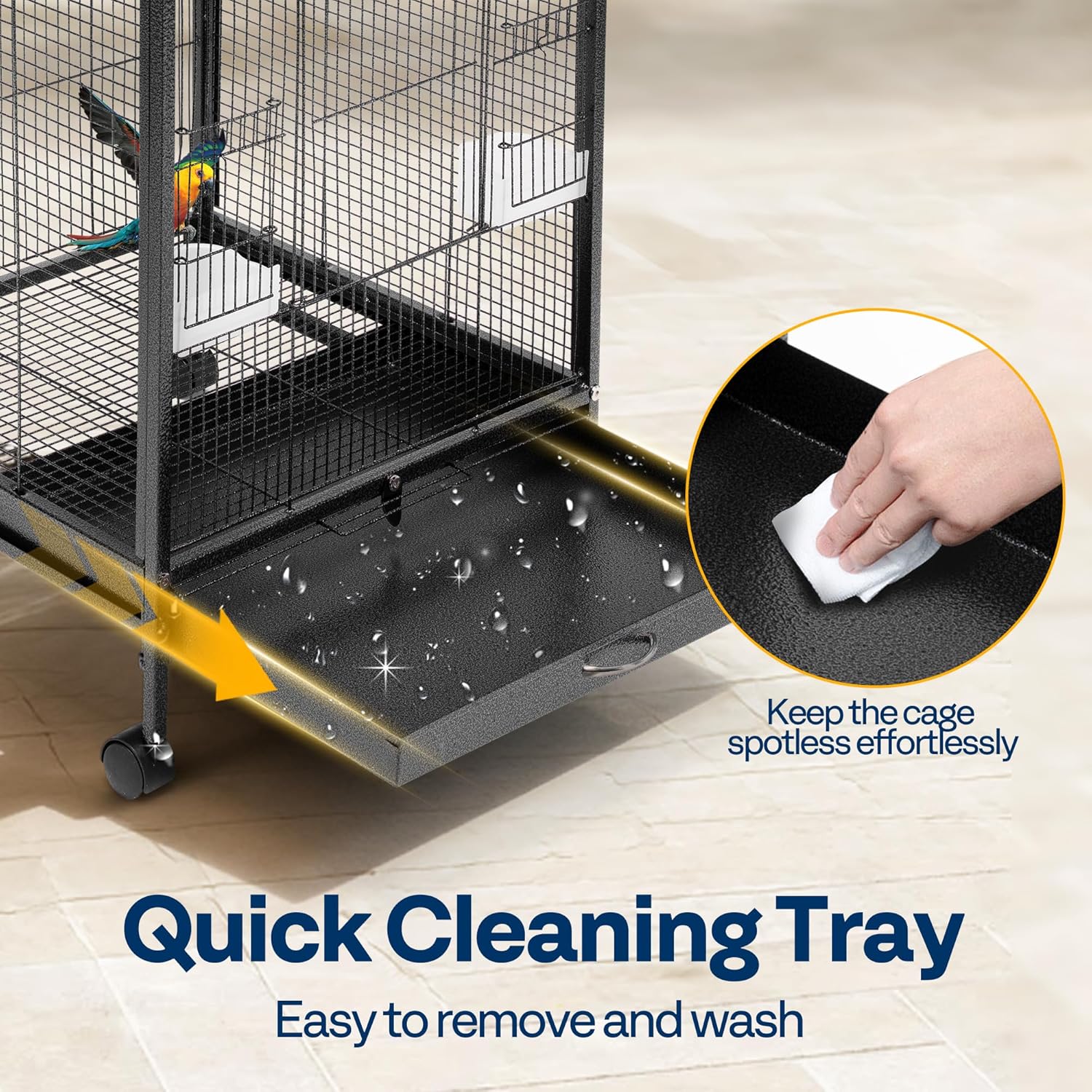 VIVOHOME 30 Inch Height Wrought Iron Bird Cage with Rolling Stand for Conures Lovebirds Cockatiels Finches, Black