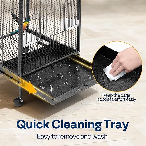 Miniatura 4 de VIVOHOME - Jaula de hierro forjado de 30 pulgadas de altura con soporte rodante para loros, cotorras, agapornis, cacatúas