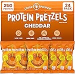 Crisp Power Protein Pretzels, NEW Cheddar, High Protein Snack, 25G Protein, Low Carb Crunchy Pretzel Snacks, No Added Sugar, 1.75 oz Bags, 24 Pack, Vegan, Plant-Based, Keto
