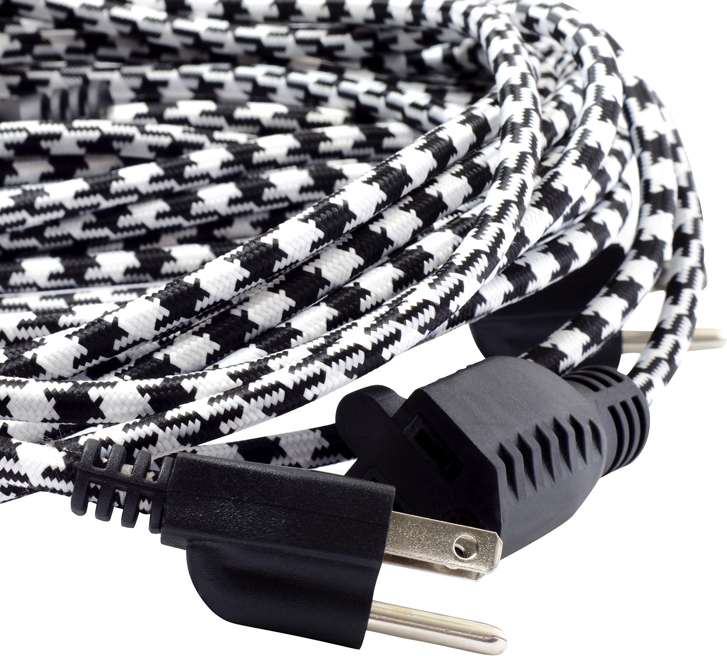 Enchanted Spaces Extension Cord with Fabric Houndstooth, 25 Feet, Pack of 2