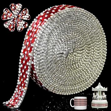 Rhinestone Strips, Self Adhesive & Iron On Bling Crystal Rhinestone Ribbon, Cut to Size Diamond Trim for DIY Craft Clothes Shoes Bags Phone case Furniture Car Decor1.5cm3m,Red/Clear