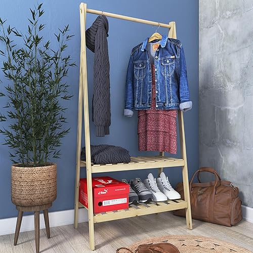 Miniatura 7 de Perchero de madera, estante de ropa hecho en Europa con estantes espaciosos