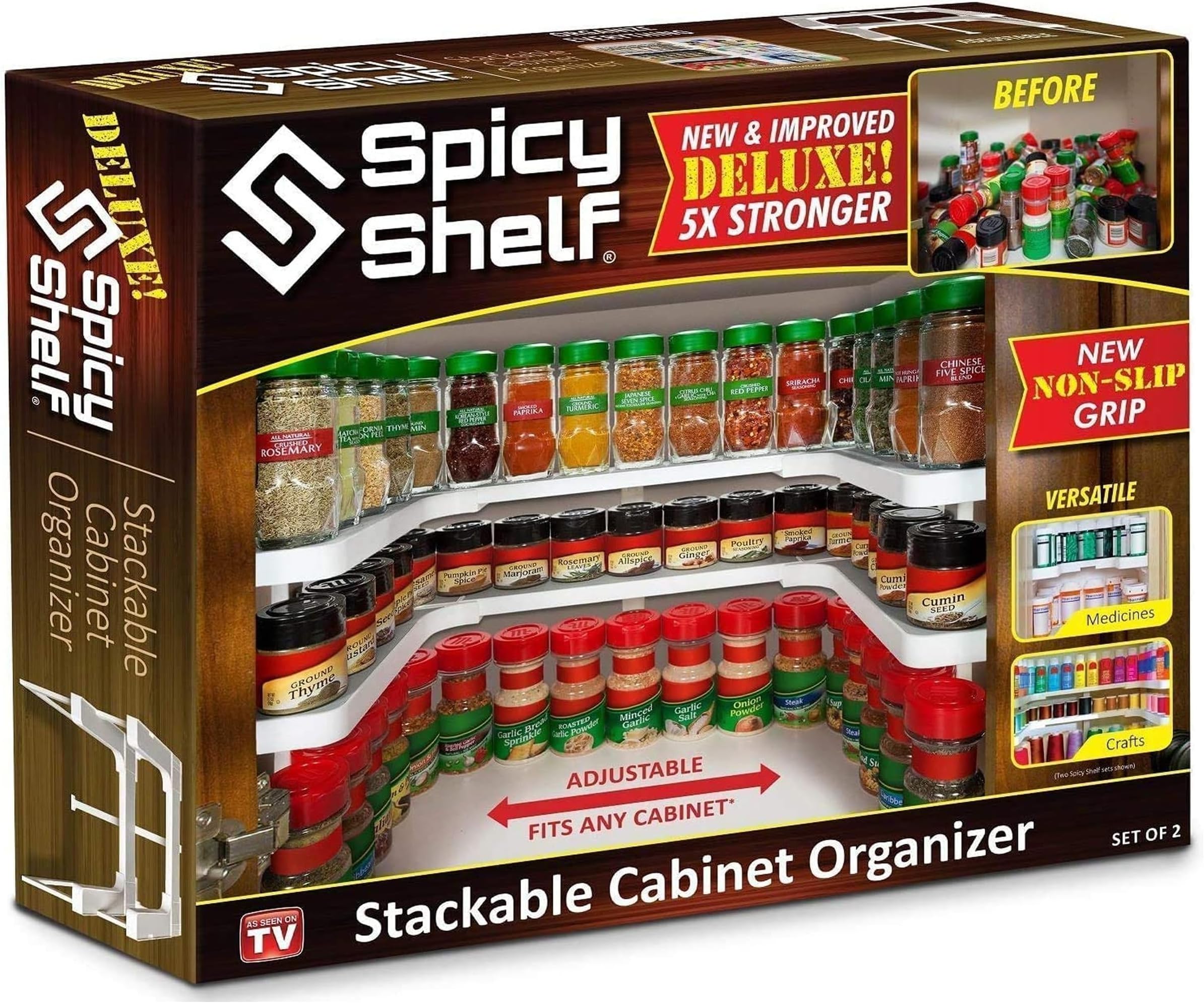 Spicy Shelf Spicy Life's Deluxe - Expandable Spice Rack for Kitchen Organization - Two-Tiered Seasoning Shelf - Stackable Organizer
