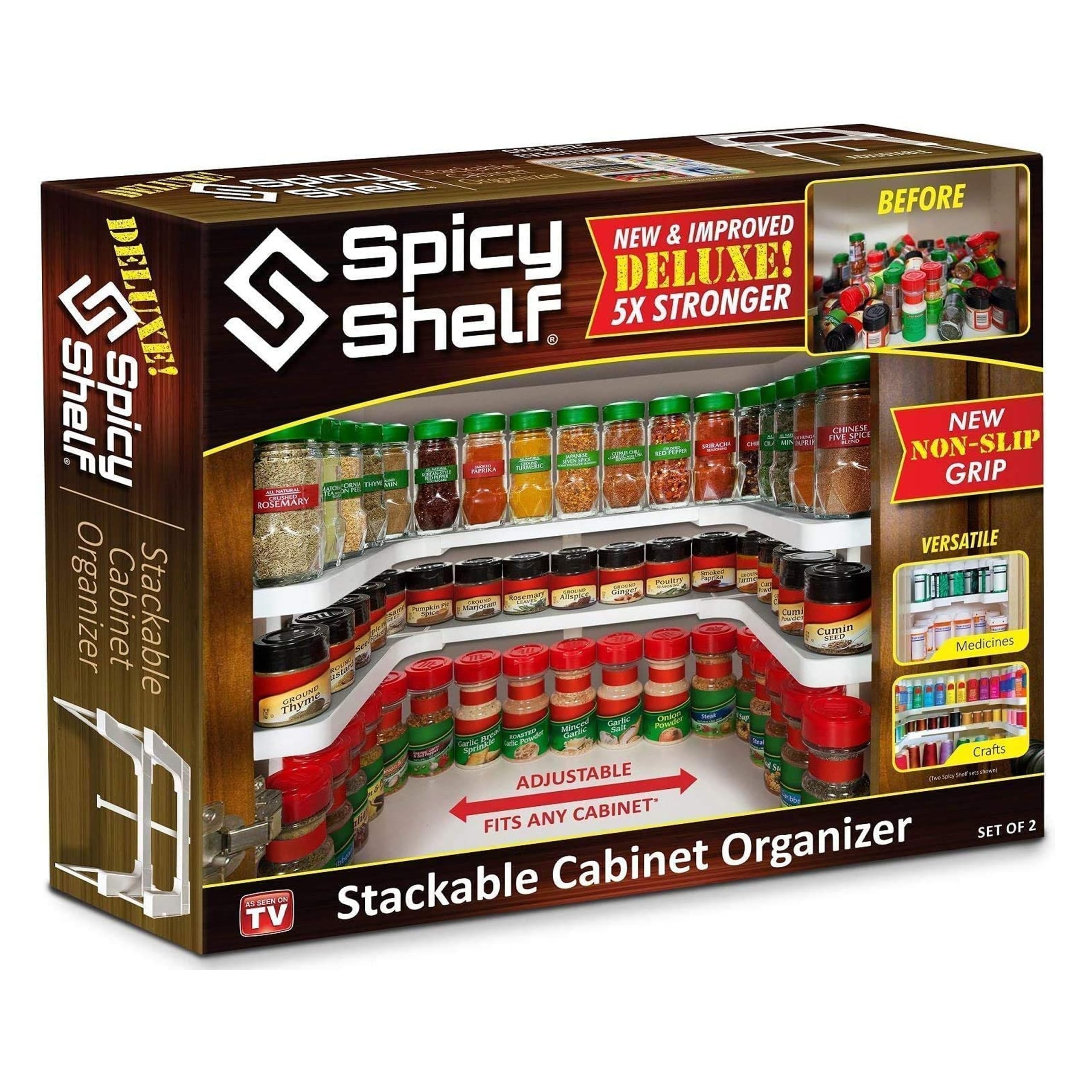 Spicy Shelf Deluxe - Expandable 2 Tiered Spice Rack Organizer for Cabinet & Pantry - Kitchen Seasoning Organizer - Cabinet Spice Racks for Inside Cabinets