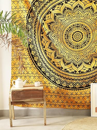 Vista 137 de Popular Handicrafts Tapestry Wall Hanging Hippie Ombre Mandala Bohemian HippyMetallic Shine Intricate Indian Tapestries Bedspread 84 x 90 Inches