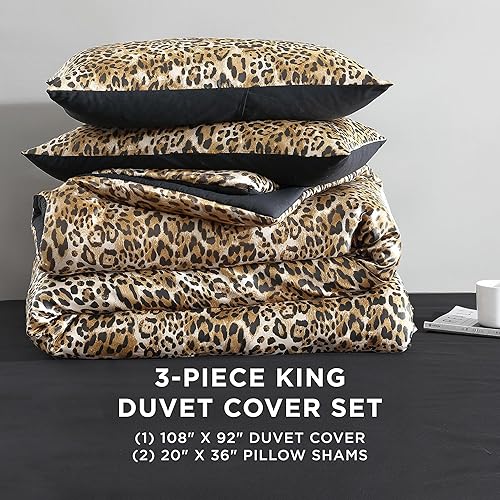 Miniatura 7 de Juicy Couture Juego de edredón de satén con estampado de leopardo, tamaño individualindividual XL, estampado de guepardo, 2 piezas, lavable a