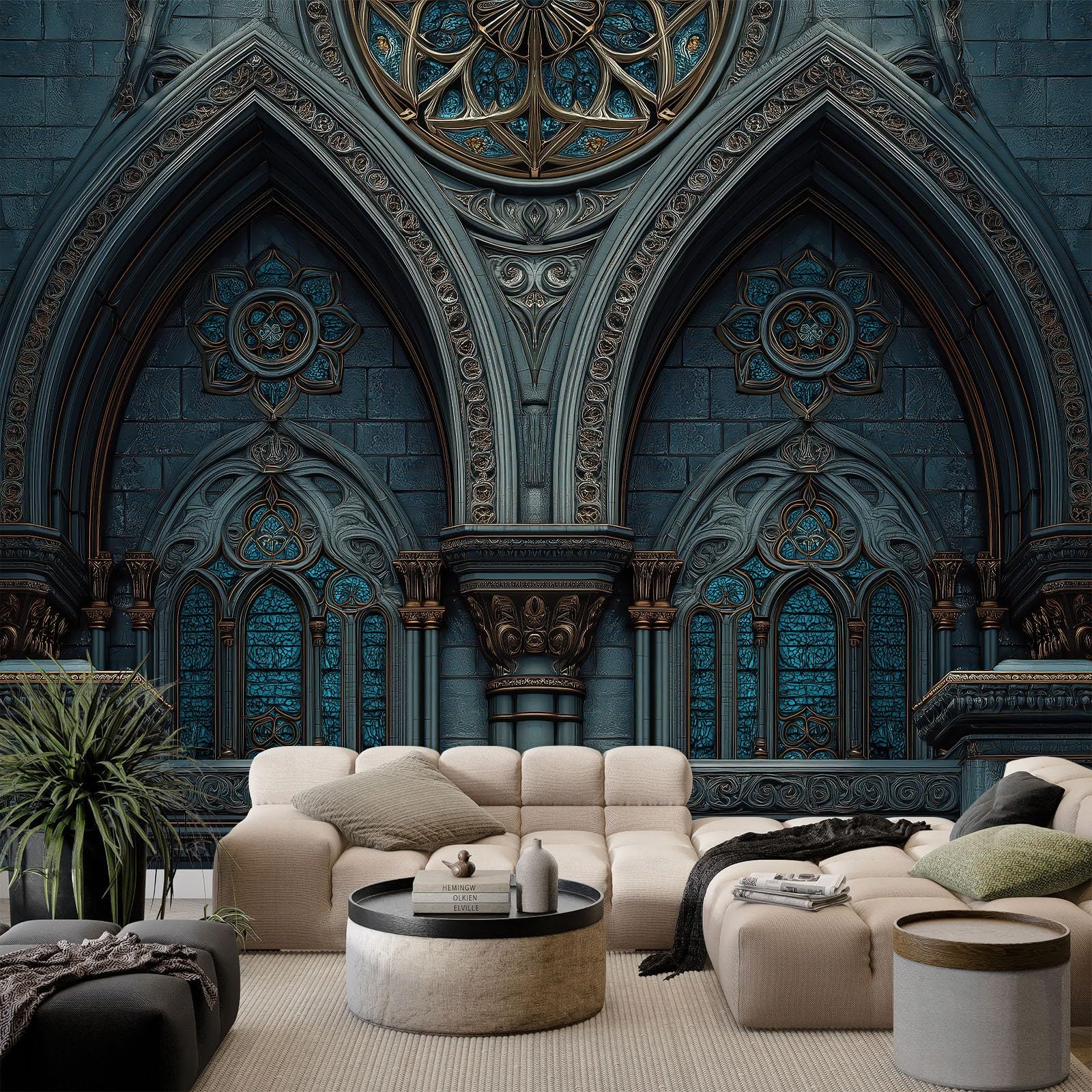 Custom Dark Gray Wall Murals, Non-Woven Gothic Fantasy Architecture Digital Mural Wallpaper - Large Photo Wallpaper for Living Room Bedroom Kitchen Hallway Office Kids, W 400 x H 280 cm