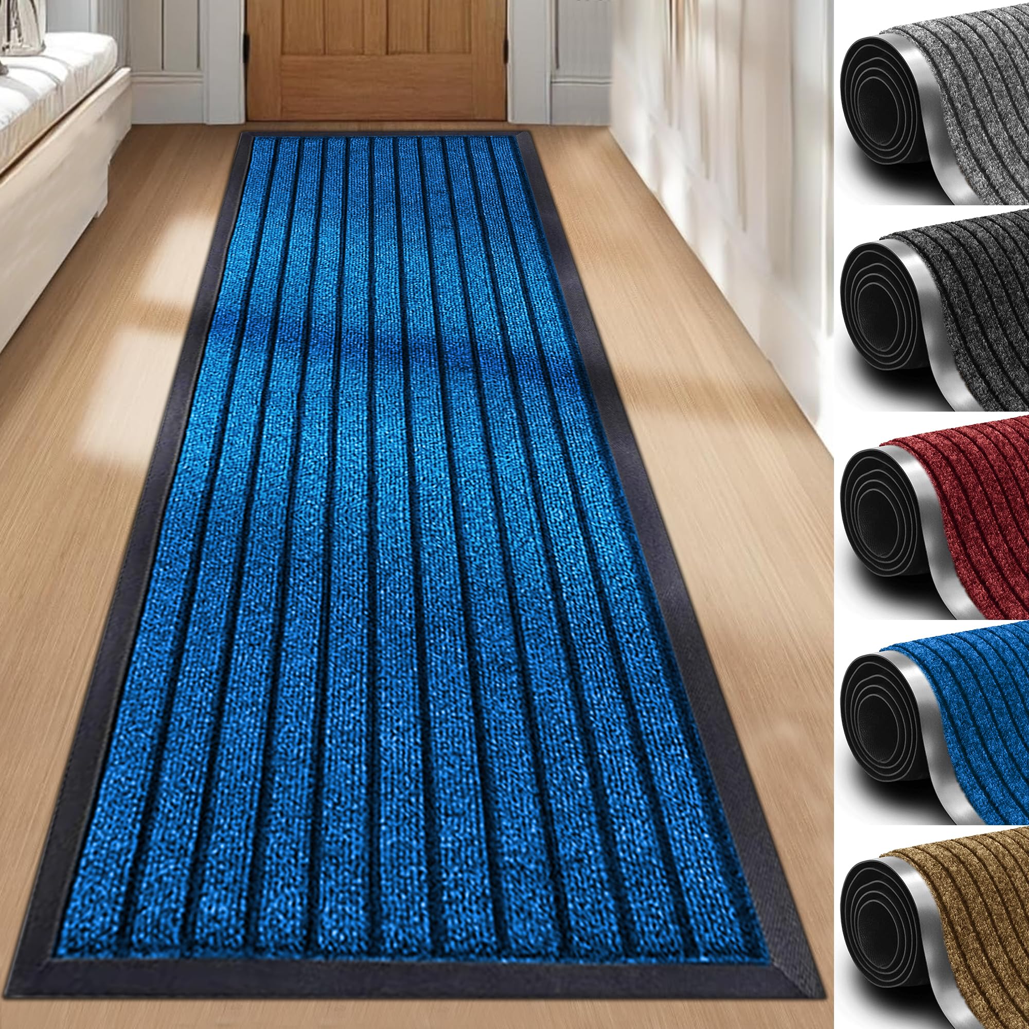 Imperial Rooms Navy Door Mat Non Slip – Rubber mat 80x300cm Machine Washable Door Matts indoor Dirt Trapper Super Absorbent Door Mats Outdoor