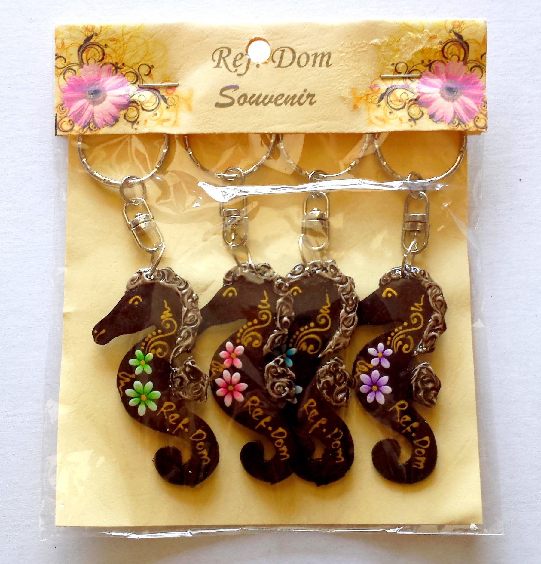 Dominican Republic Coconut Sea Horse Key Chain Souvenir Hand Painted Set (Pack of 4)
