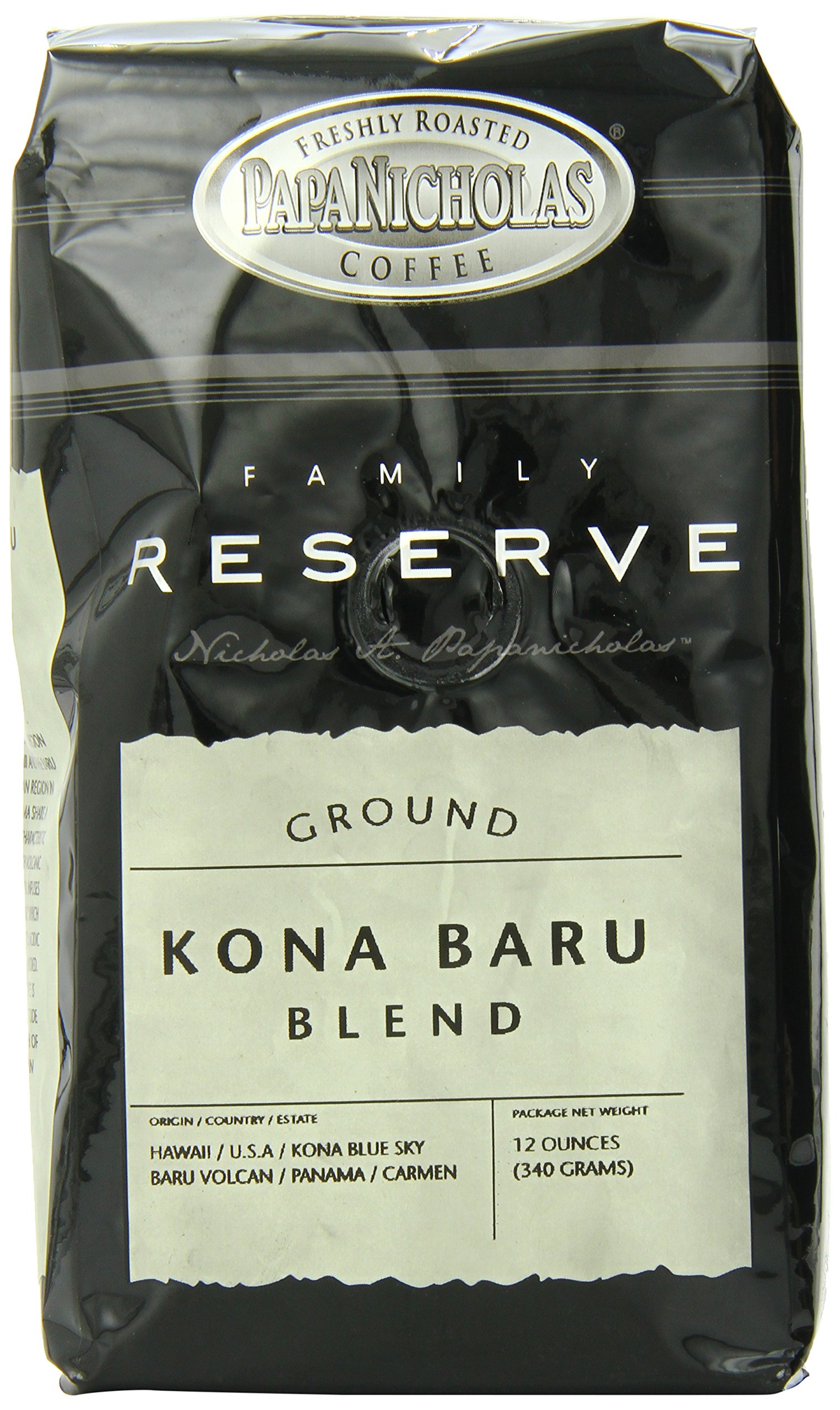 PapaNicholas Coffee Ground Coffee, Family Reserve Kona Baru Blend, 12 Ounce