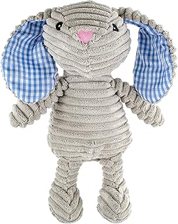 Giftable World 9 Inch Plush Pet Toy Corduroy Gray Bunny with Crinkle Ears and Squeaker