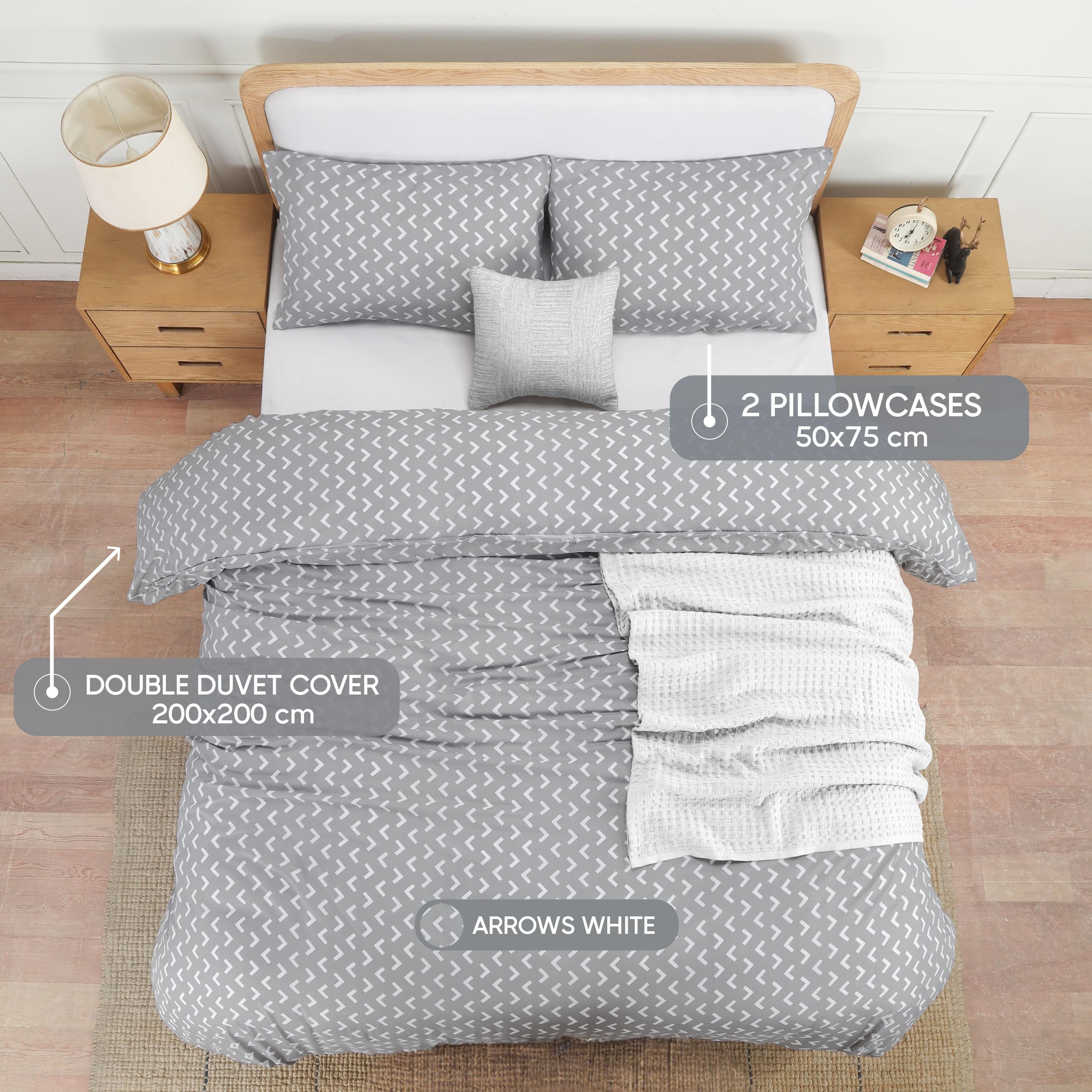 Utopia Bedding Double Arrows White Print Duvet Cover Set - Soft Microfibre Polyester - Bedding Quilt Cover Set - Image 2