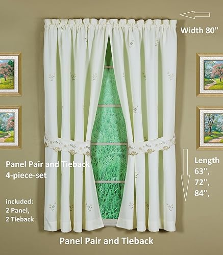 Vista 128 de Today's Curtain Verona - Persiana bordada inversa, 63 pulgadas, color crudo/antiguo