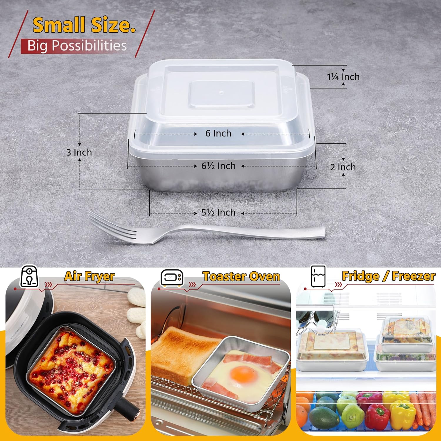 -Inch Square Baking Pan with Lid, Stainl Steel Square Cake