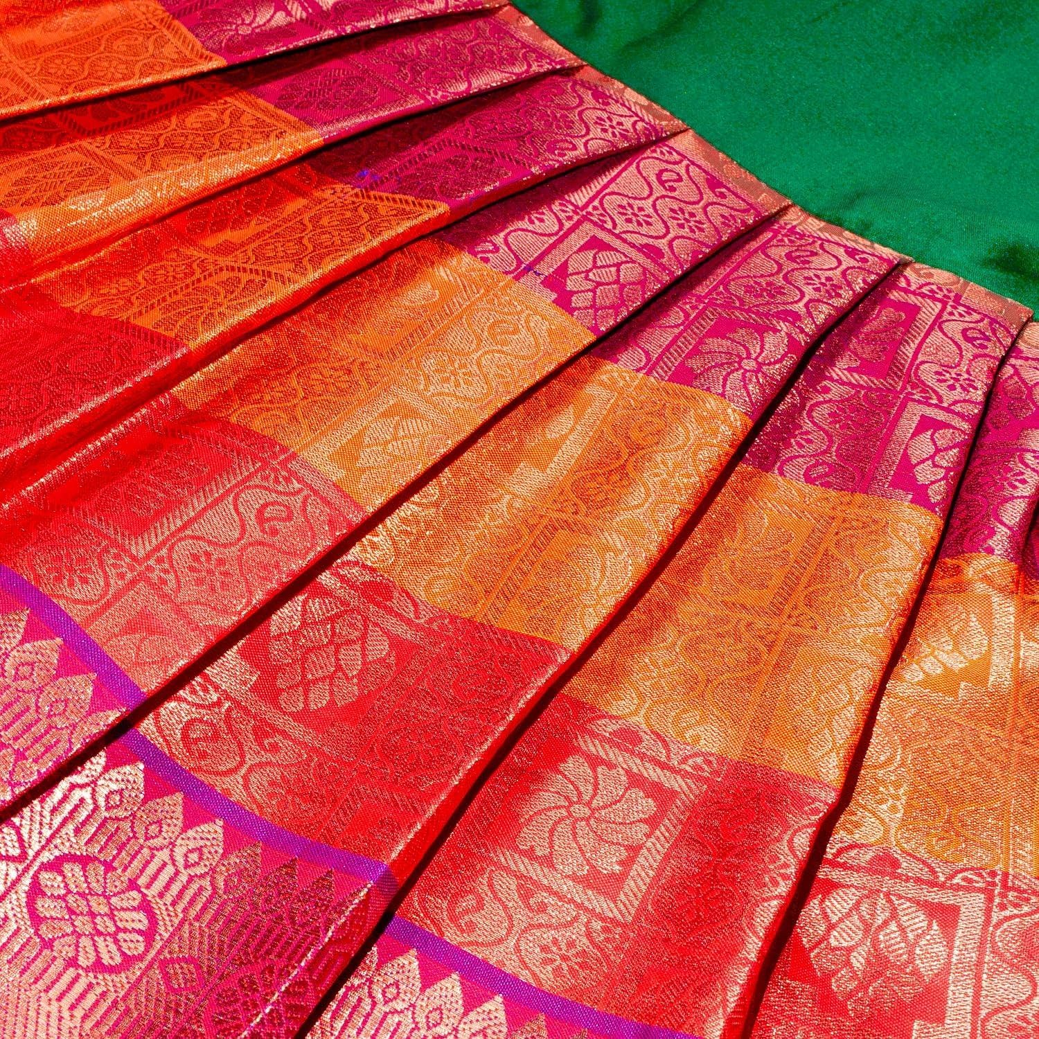 Chandrakala kids pattu Frock for Girls Readymade South Indian Traditional Pattu Pavadai Party Wear Dress (KL119-P)