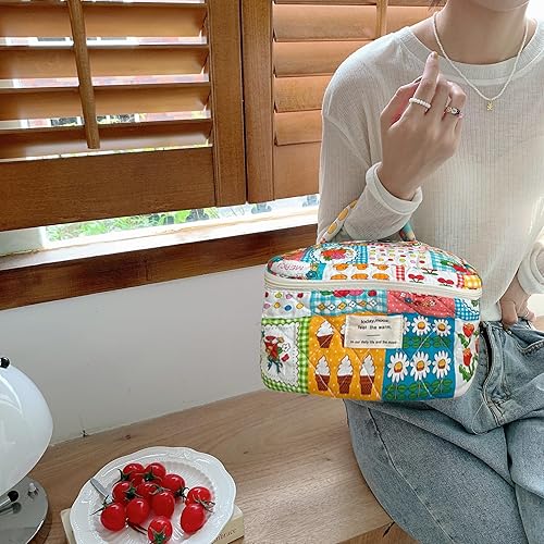 Miniatura 2 de Bolsa grande de algodón para maquillaje, bolsa de cosméticos de viaje, bolsa acolchada para cosméticos, bolsa de aseo floral de coqueta, pequeña y