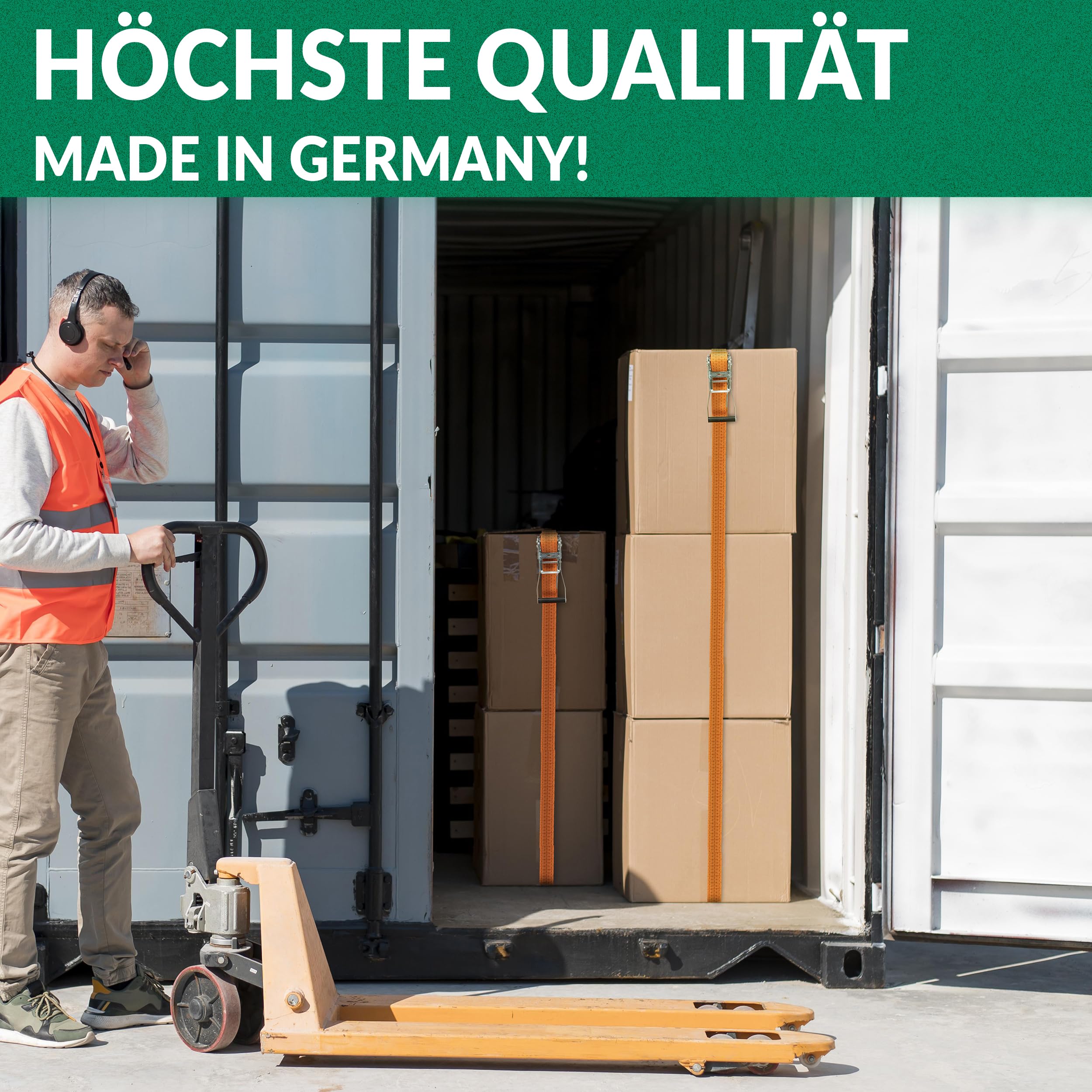 2X Premium Spanngurte mit Ratsche – Spanngurte zweiteilig – Spanngurte mit Haken für die schnelle Ladungssicherung auf dem Anhänger – LKW – Transporter – PKW - 2 Stück 50 mm breit 8 Meter lang