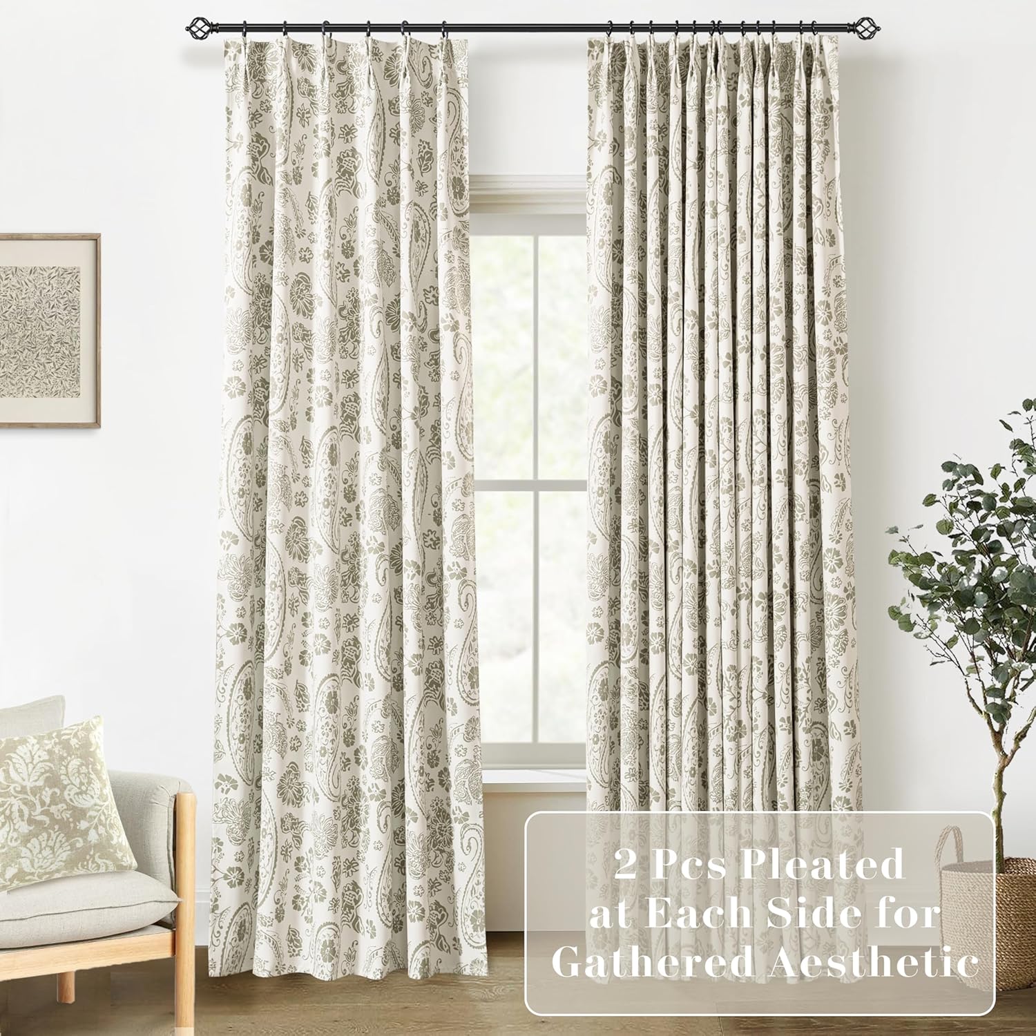 Taupe Patterned Blackout Curtains for Living Room,Neutral Floral Pattern Modern Farmhouse Curtain,Elegant Boho Botanical Curtains for Bedroom Black Out 84 Inch Long